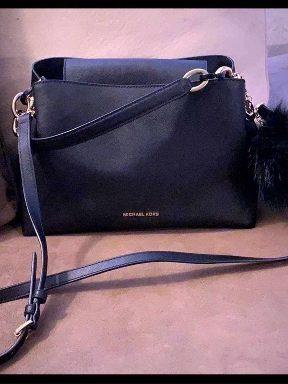Michael Kors Y2K Black Leather Crossbody with Gold Hardware